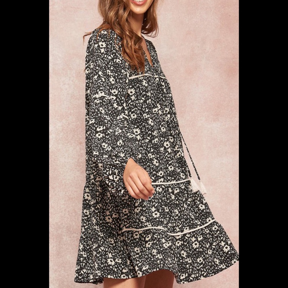 Boho Floral Print Babydoll Dress